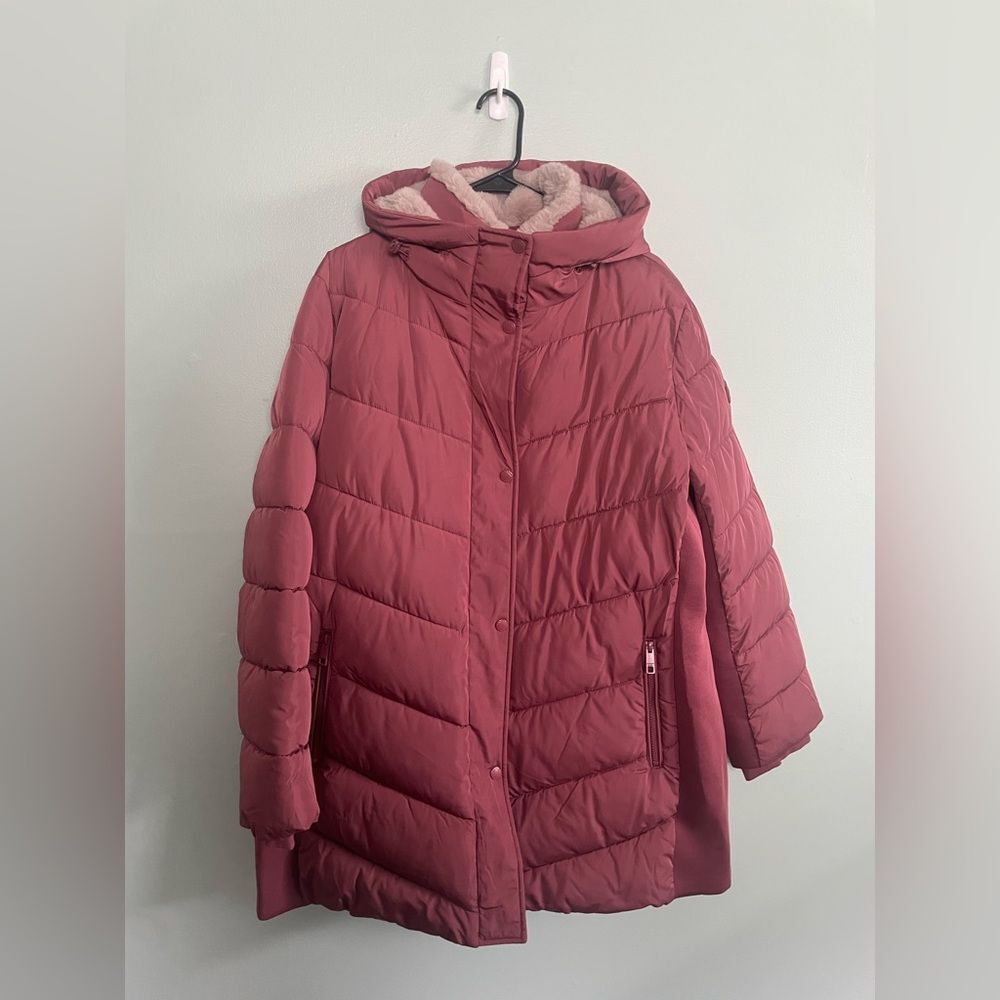 Andrew Marc Fur Lined Mid Length Winter Ski Pink Puffer Coat Parka Sz XXL